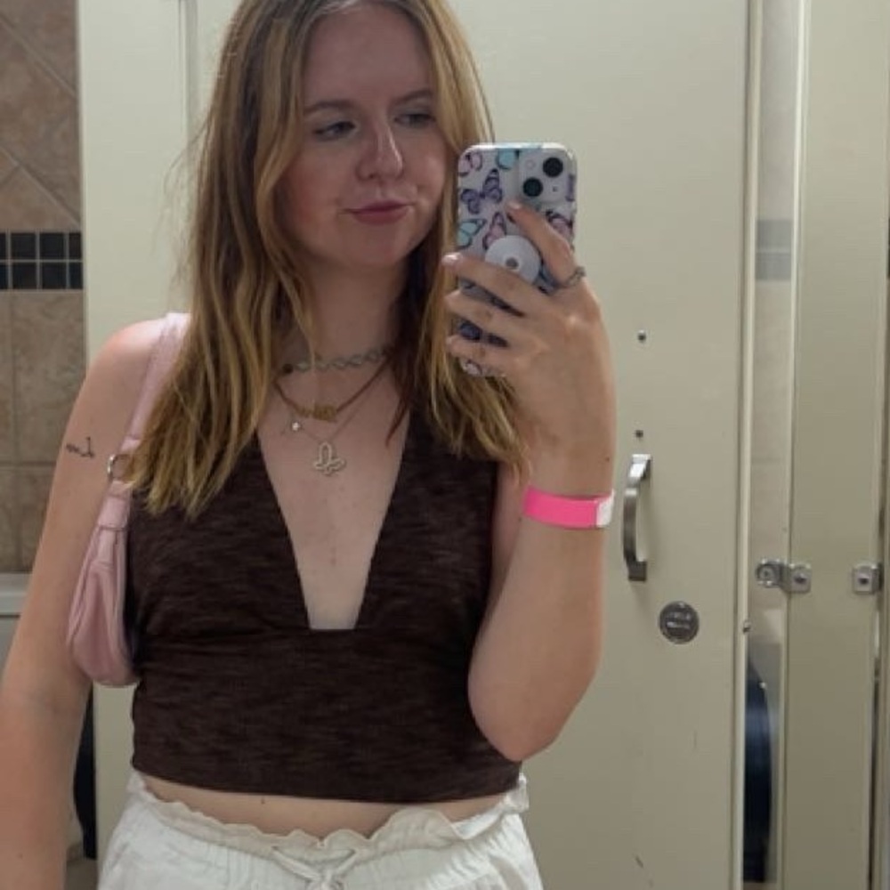Divided Brown Ribbed Halter Top - Picture 2 of 2